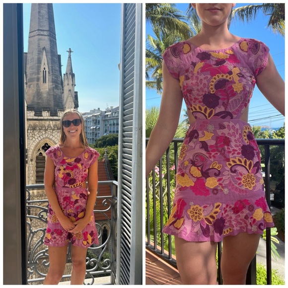 Anthropologie Dresses & Skirts - Anthropologie Maeve Embroidered‎ Beaded Floral Purple Mini Dress Cut Out Sz 2